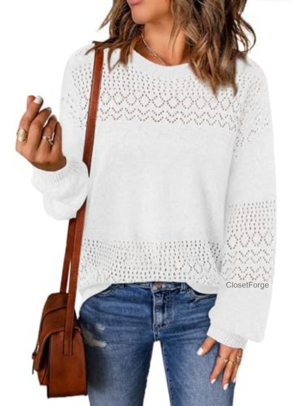 Lightweight Crochet Boho Pullover Sweater Long Sleeve